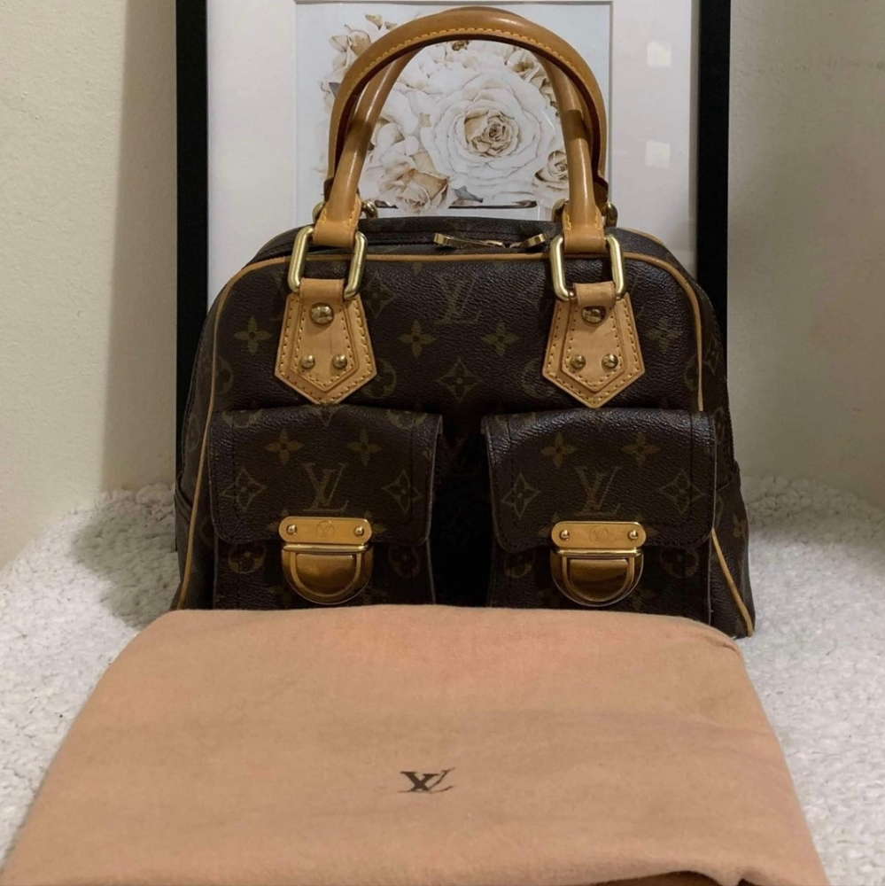 Louis Vuitton Brown Monogram Satchel with Tan Leather Trim and Gold Hardware